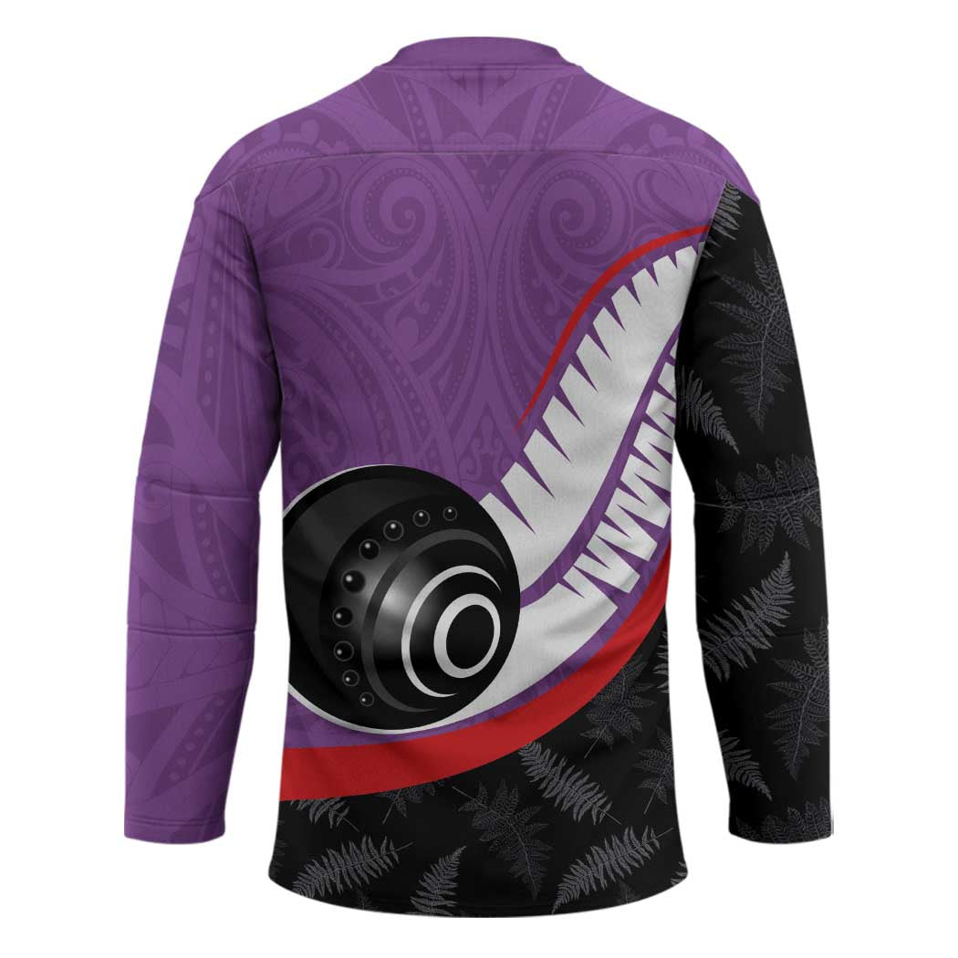 Personalised Aotearoa Lawn Bowls Hockey Jersey Maori and Silver Fern Sporty Style Purple Color - Polynesian Pride