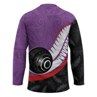 Personalised Aotearoa Lawn Bowls Hockey Jersey Maori and Silver Fern Sporty Style Purple Color - Polynesian Pride