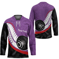 Personalised Aotearoa Lawn Bowls Hockey Jersey Maori and Silver Fern Sporty Style Purple Color - Polynesian Pride