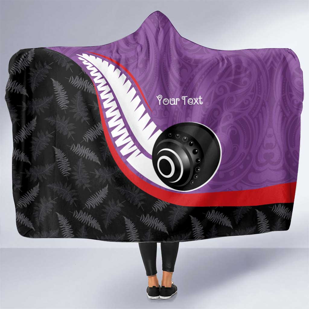Personalised Aotearoa Lawn Bowls Hooded Blanket Maori and Silver Fern Sporty Style Purple Color - Polynesian Pride