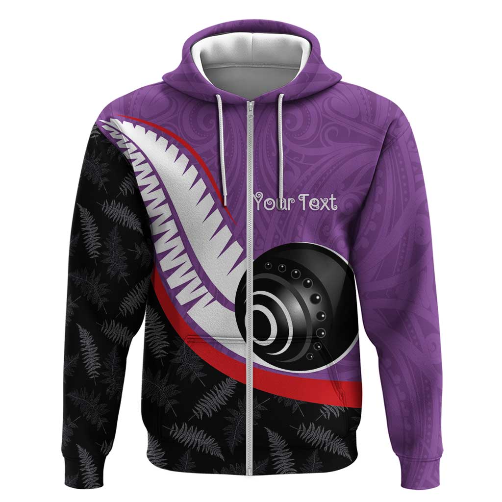 Personalised Aotearoa Lawn Bowls Hoodie Maori and Silver Fern Sporty Style Purple Color - Polynesian Pride