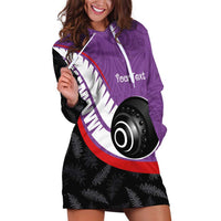 Personalised Aotearoa Lawn Bowls Hoodie Dress Maori and Silver Fern Sporty Style Purple Color - Polynesian Pride