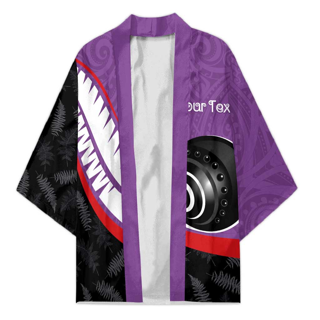 Personalised Aotearoa Lawn Bowls Kimono Maori and Silver Fern Sporty Style Purple Color LT03 Unisex Purple - Polynesian Pride