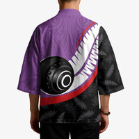 Personalised Aotearoa Lawn Bowls Kimono Maori and Silver Fern Sporty Style Purple Color - Polynesian Pride