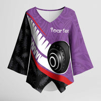 Personalised Aotearoa Lawn Bowls Kimono Sleeve Blouse Maori and Silver Fern Sporty Style Purple Color - Polynesian Pride
