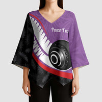 Personalised Aotearoa Lawn Bowls Kimono Sleeve Blouse Maori and Silver Fern Sporty Style Purple Color - Polynesian Pride