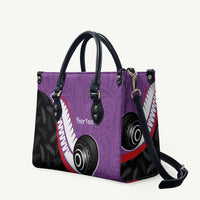 Personalised Aotearoa Lawn Bowls Leather Bag Maori and Silver Fern Sporty Style Purple Color - Polynesian Pride