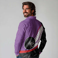 Personalised Aotearoa Lawn Bowls Long Sleeve Polo Shirt Maori and Silver Fern Sporty Style Purple Color - Polynesian Pride