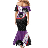 Personalised Aotearoa Lawn Bowls Mermaid Dress Maori and Silver Fern Sporty Style Purple Color - Polynesian Pride