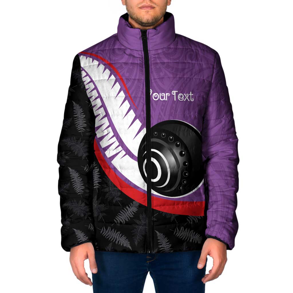 Personalised Aotearoa Lawn Bowls Padded Jacket Maori and Silver Fern Sporty Style Purple Color LT03 Men Purple - Polynesian Pride