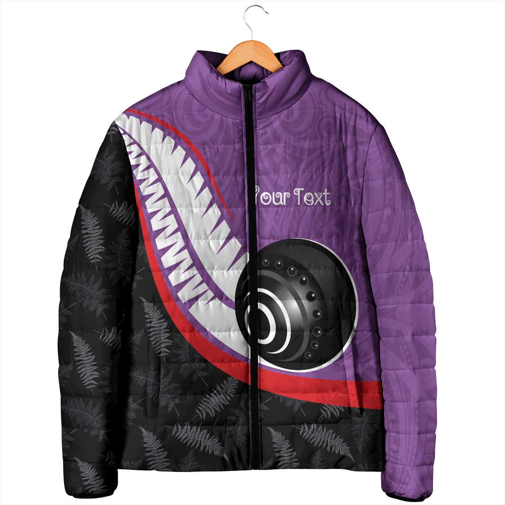 Personalised Aotearoa Lawn Bowls Padded Jacket Maori and Silver Fern Sporty Style Purple Color - Polynesian Pride