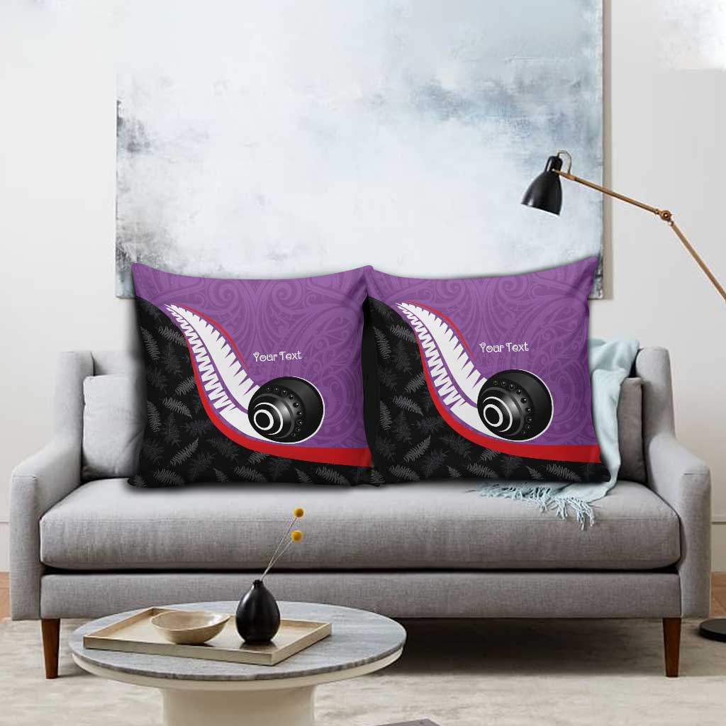 Personalised Aotearoa Lawn Bowls Pillow Cover Maori and Silver Fern Sporty Style Purple Color - Polynesian Pride