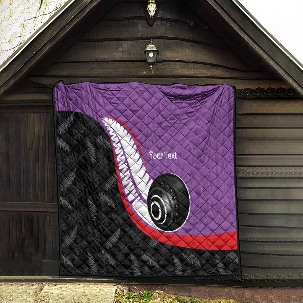 Personalised Aotearoa Lawn Bowls Quilt Maori and Silver Fern Sporty Style Purple Color - Polynesian Pride