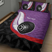 Personalised Aotearoa Lawn Bowls Quilt Bed Set Maori and Silver Fern Sporty Style Purple Color - Polynesian Pride