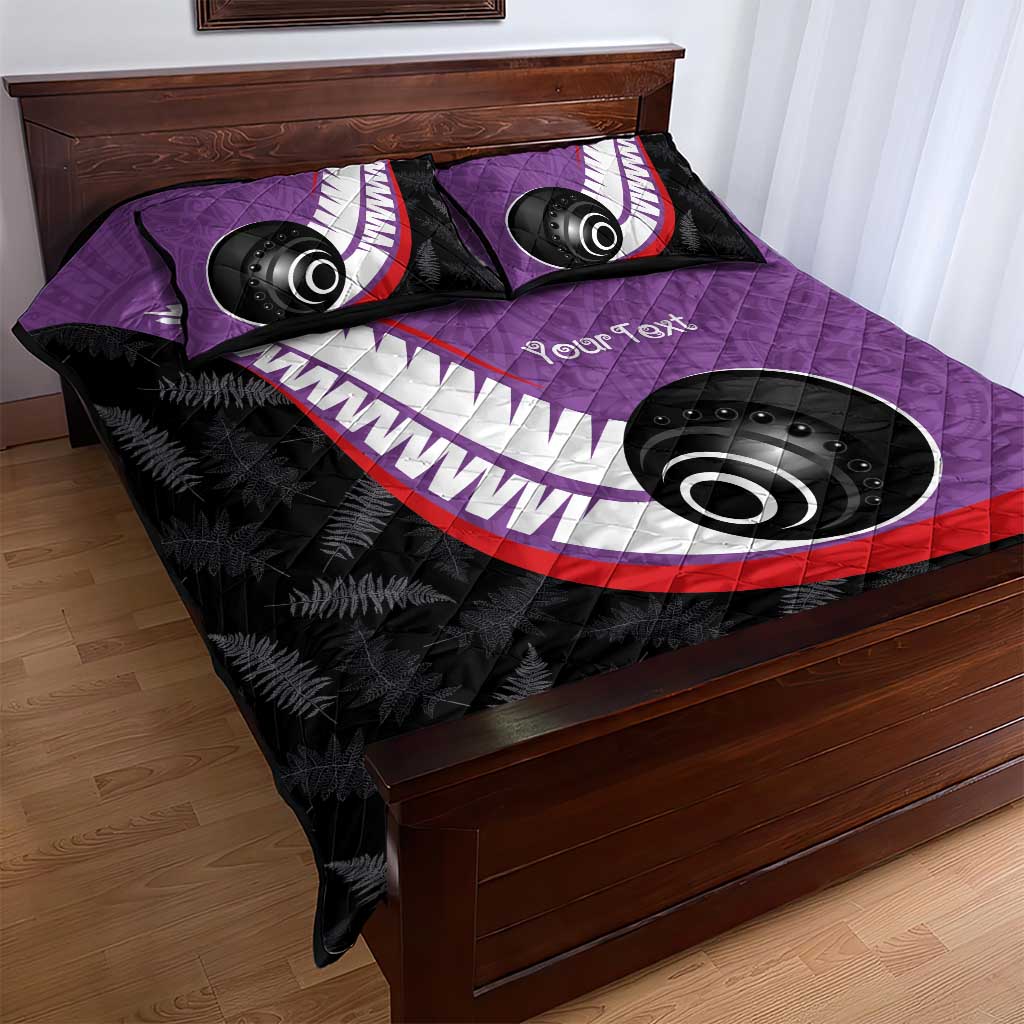 Personalised Aotearoa Lawn Bowls Quilt Bed Set Maori and Silver Fern Sporty Style Purple Color - Polynesian Pride