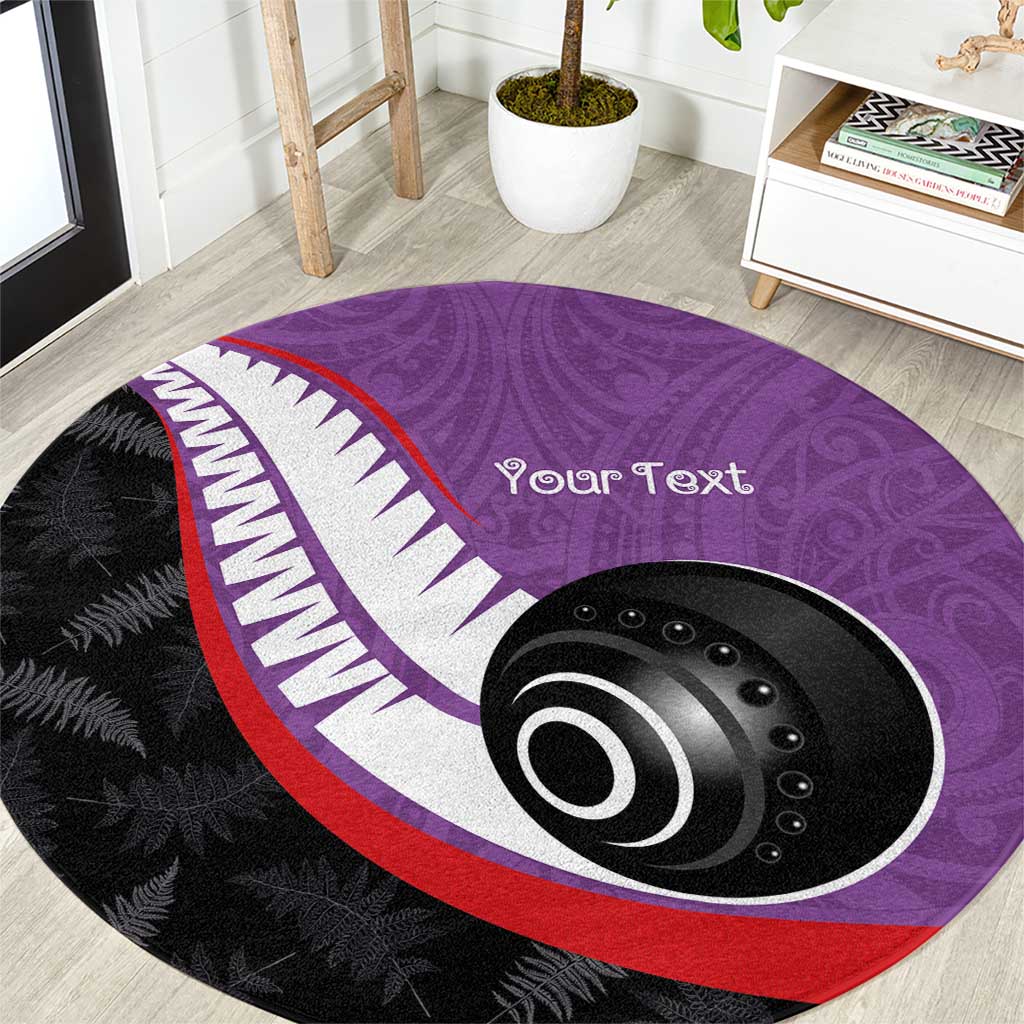 Personalised Aotearoa Lawn Bowls Round Carpet Maori and Silver Fern Sporty Style Purple Color LT03 Purple - Polynesian Pride