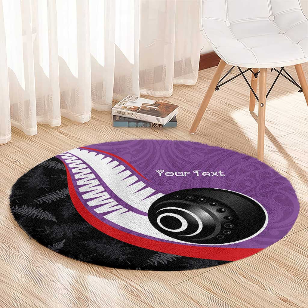 Personalised Aotearoa Lawn Bowls Round Carpet Maori and Silver Fern Sporty Style Purple Color - Polynesian Pride
