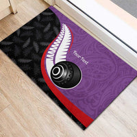 Personalised Aotearoa Lawn Bowls Rubber Doormat Maori and Silver Fern Sporty Style Purple Color - Polynesian Pride