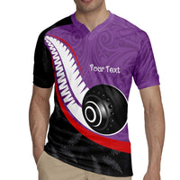 Personalised Aotearoa Lawn Bowls Rugby Jersey Maori and Silver Fern Sporty Style Purple Color - Polynesian Pride