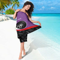 Personalised Aotearoa Lawn Bowls Sarong Maori and Silver Fern Sporty Style Purple Color - Polynesian Pride