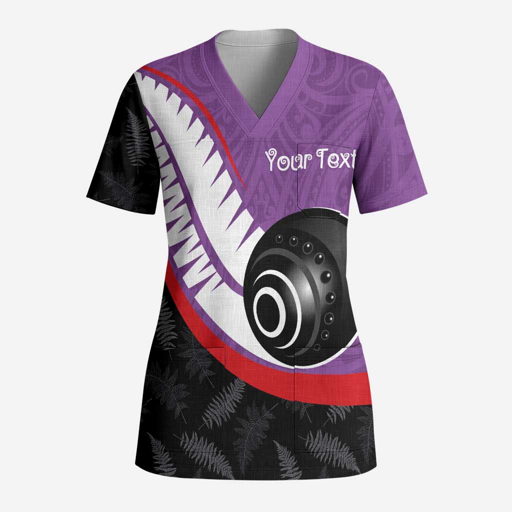 Personalised Aotearoa Lawn Bowls Scrub Top Maori and Silver Fern Sporty Style Purple Color LT03 Adult Purple - Polynesian Pride