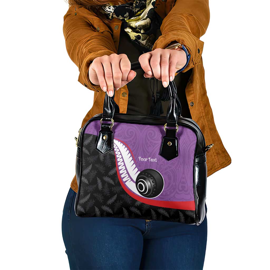 Personalised Aotearoa Lawn Bowls Shoulder Handbag Maori and Silver Fern Sporty Style Purple Color - Polynesian Pride