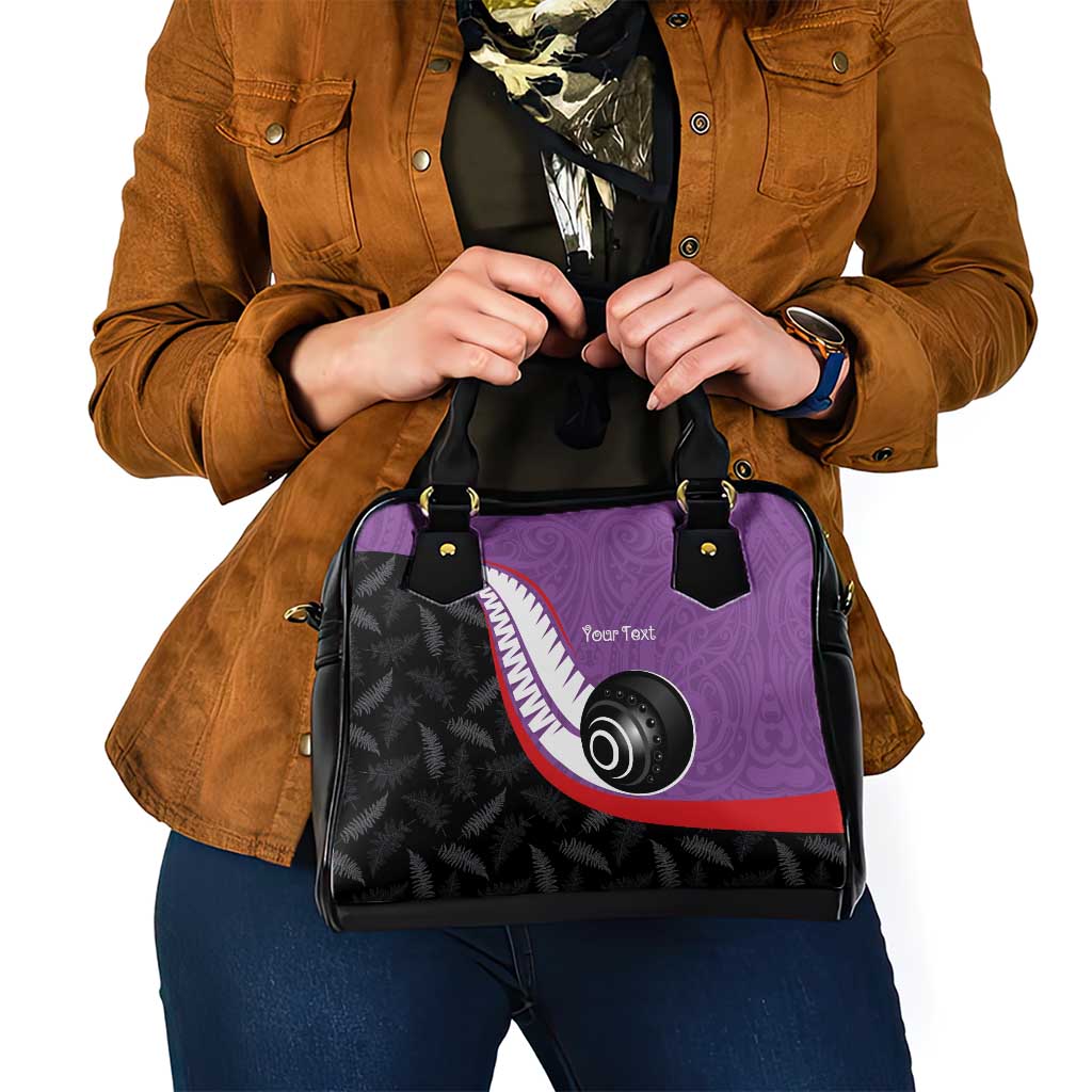 Personalised Aotearoa Lawn Bowls Shoulder Handbag Maori and Silver Fern Sporty Style Purple Color - Polynesian Pride