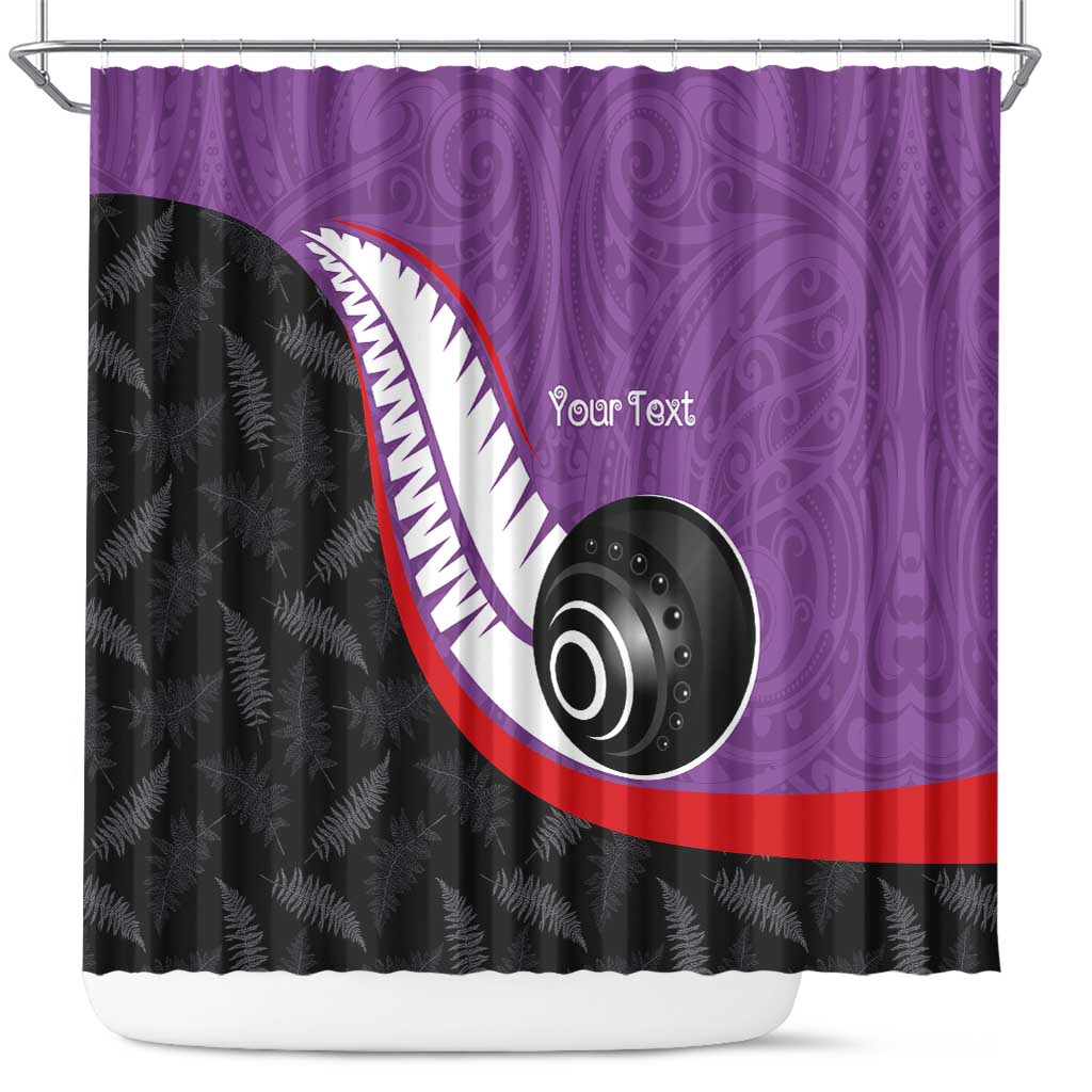 Personalised Aotearoa Lawn Bowls Shower Curtain Maori and Silver Fern Sporty Style Purple Color LT03 Purple - Polynesian Pride