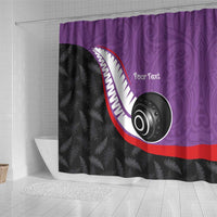 Personalised Aotearoa Lawn Bowls Shower Curtain Maori and Silver Fern Sporty Style Purple Color - Polynesian Pride