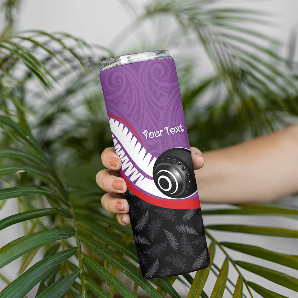 Personalised Aotearoa Lawn Bowls Skinny Tumbler Maori and Silver Fern Sporty Style Purple Color - Polynesian Pride
