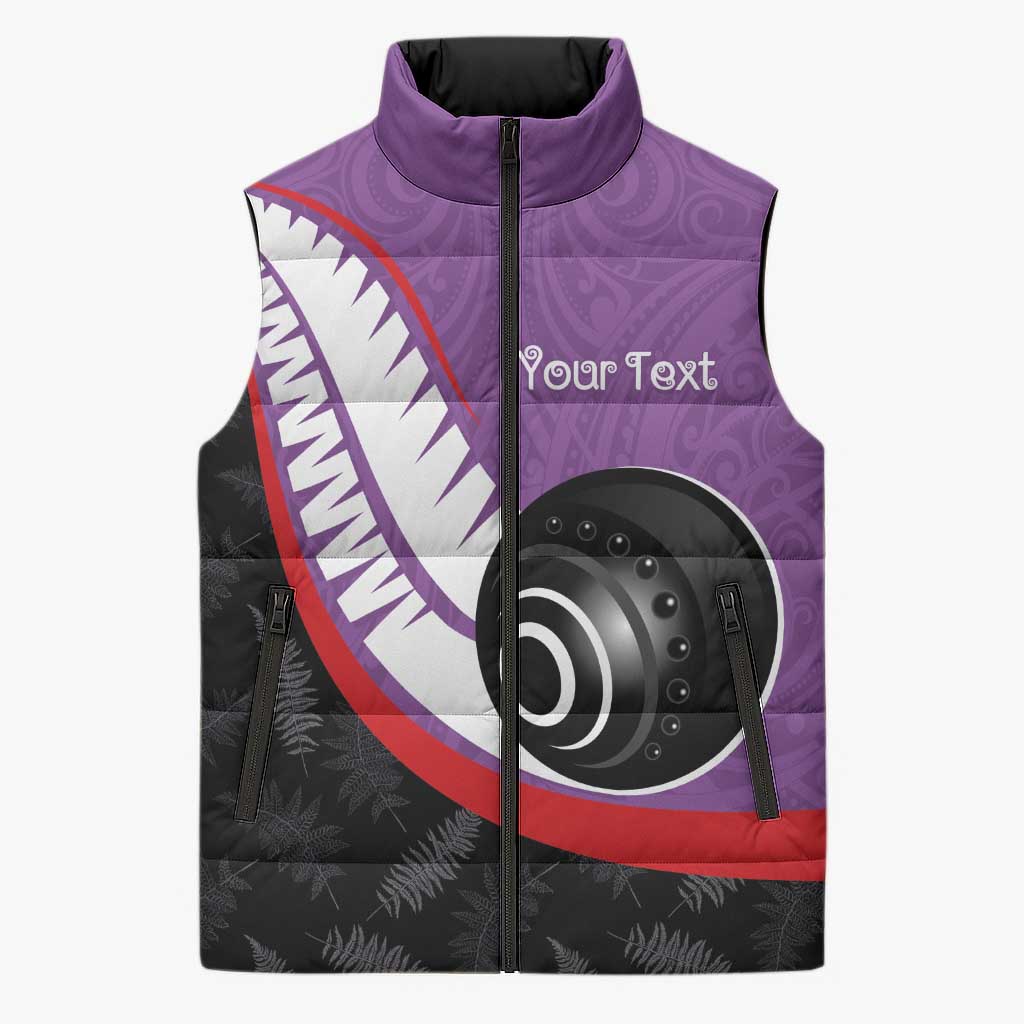 Personalised Aotearoa Lawn Bowls Sleeveless Puffer Jacket Maori and Silver Fern Sporty Style Purple Color LT03 Unisex Purple - Polynesian Pride