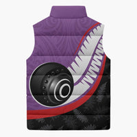 Personalised Aotearoa Lawn Bowls Sleeveless Puffer Jacket Maori and Silver Fern Sporty Style Purple Color - Polynesian Pride
