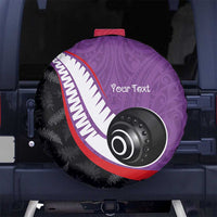 Personalised Aotearoa Lawn Bowls Spare Tire Cover Maori and Silver Fern Sporty Style Purple Color - Polynesian Pride