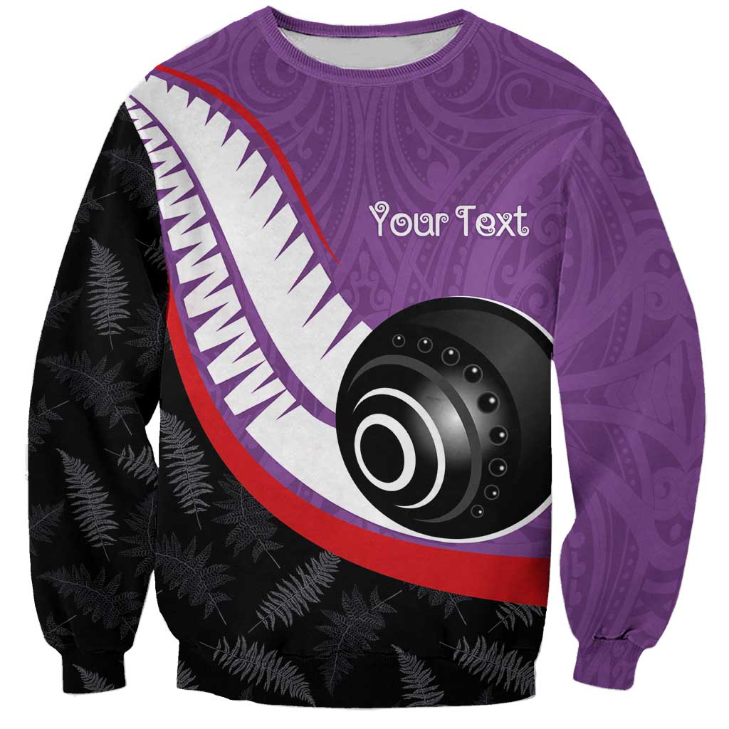 Personalised Aotearoa Lawn Bowls Sweatshirt Maori and Silver Fern Sporty Style Purple Color - Polynesian Pride