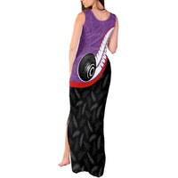 Personalised Aotearoa Lawn Bowls Tank Maxi Dress Maori and Silver Fern Sporty Style Purple Color - Polynesian Pride