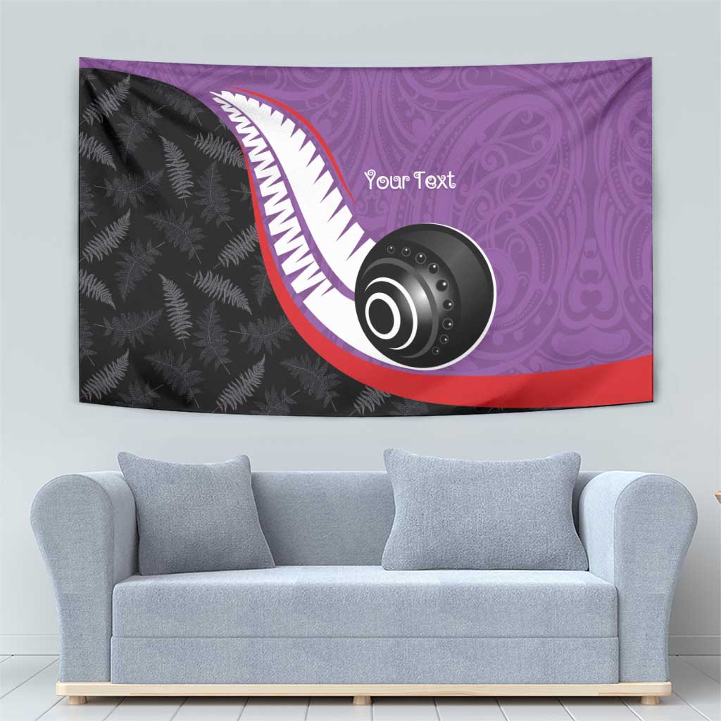 Personalised Aotearoa Lawn Bowls Tapestry Maori and Silver Fern Sporty Style Purple Color - Polynesian Pride