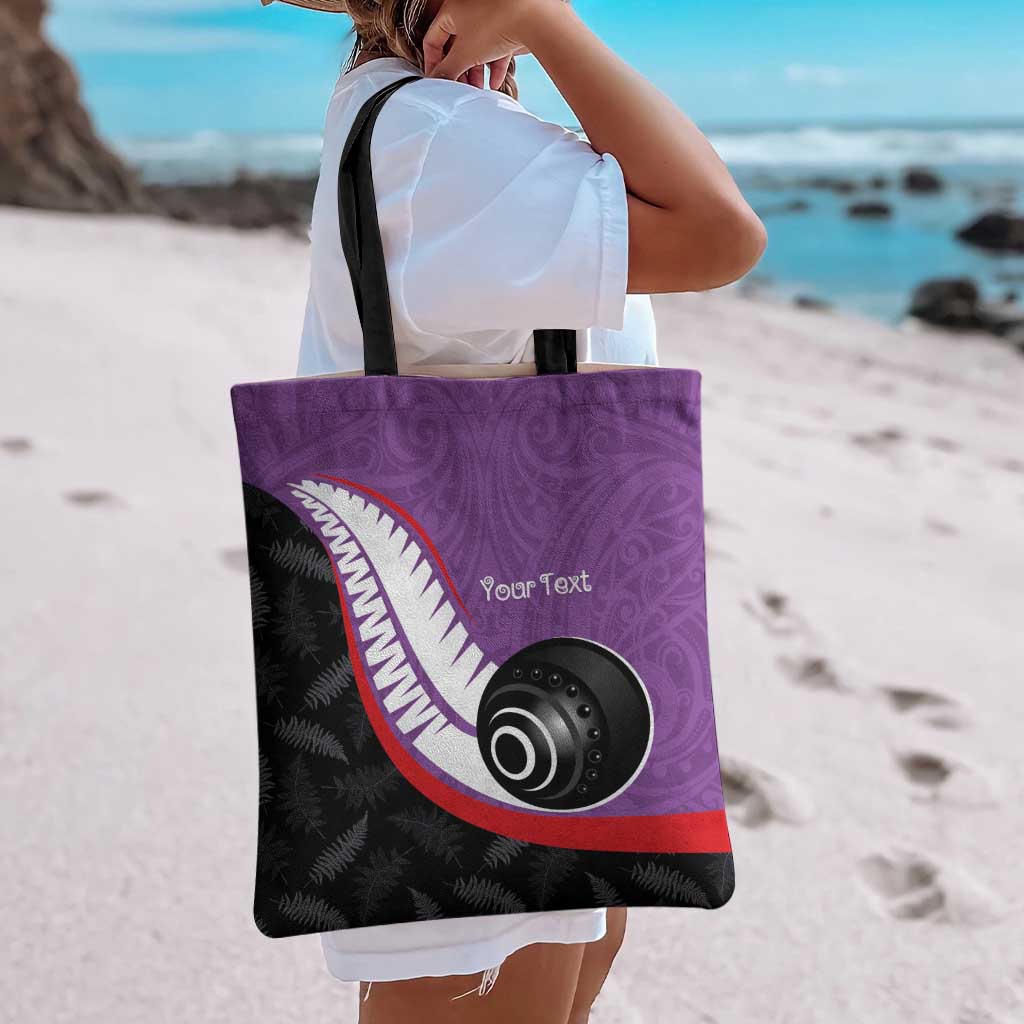 Personalised Aotearoa Lawn Bowls Tote Bag Maori and Silver Fern Sporty Style Purple Color - Polynesian Pride