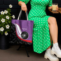 Personalised Aotearoa Lawn Bowls Tote Bag Maori and Silver Fern Sporty Style Purple Color - Polynesian Pride
