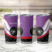 Personalised Aotearoa Lawn Bowls Tumbler Cup Maori and Silver Fern Sporty Style Purple Color - Polynesian Pride