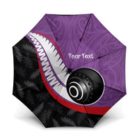 Personalised Aotearoa Lawn Bowls Umbrella Maori and Silver Fern Sporty Style Purple Color - Polynesian Pride