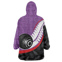 Personalised Aotearoa Lawn Bowls Wearable Blanket Hoodie Maori and Silver Fern Sporty Style Purple Color - Polynesian Pride