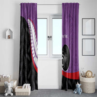 Personalised Aotearoa Lawn Bowls Window Curtain Maori and Silver Fern Sporty Style Purple Color - Polynesian Pride