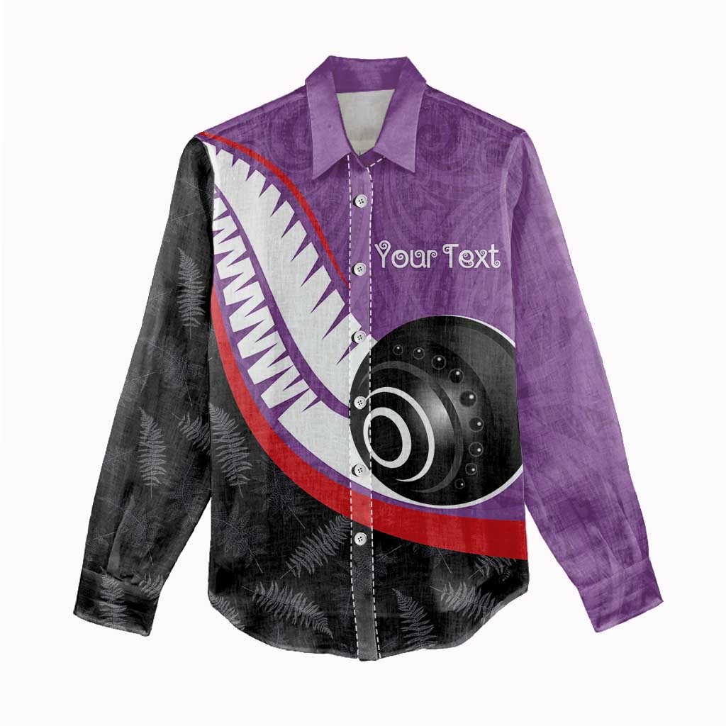 Personalised Aotearoa Lawn Bowls Women Casual Shirt Maori and Silver Fern Sporty Style Purple Color - Polynesian Pride