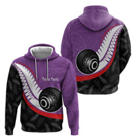 Personalised Aotearoa Lawn Bowls Zip Hoodie Maori and Silver Fern Sporty Style Purple Color - Polynesian Pride