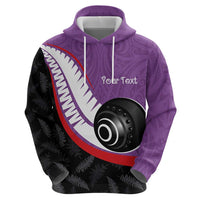Personalised Aotearoa Lawn Bowls Zip Hoodie Maori and Silver Fern Sporty Style Purple Color - Polynesian Pride