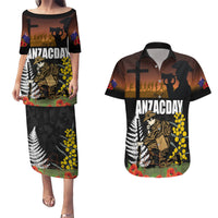 New Zealand and Australia ANZAC Day Couples Matching Puletasi and Hawaiian Shirt Soldier and Last Post Camouflage Pattern LT03 Black - Polynesian Pride