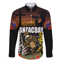 New Zealand and Australia ANZAC Day Family Matching Long Sleeve Bodycon Dress and Hawaiian Shirt Soldier and Last Post Camouflage Pattern LT03 Dad's Shirt - Long Sleeve Black - Polynesian Pride