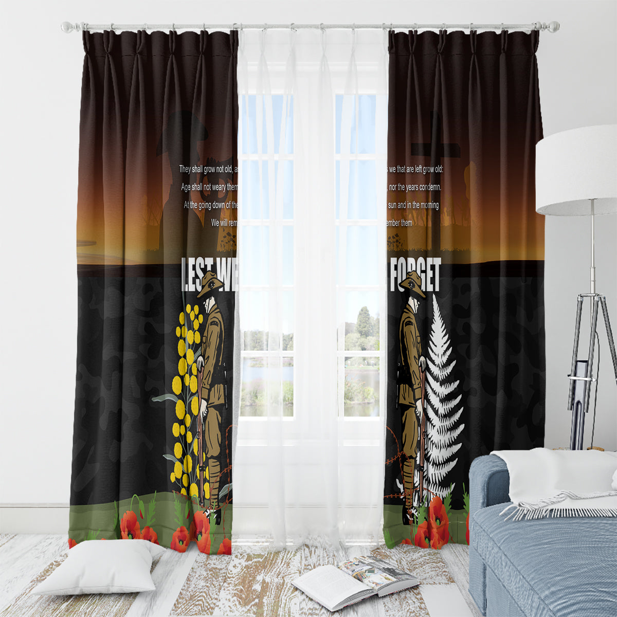 New Zealand and Australia ANZAC Day Window Curtain Soldier and Last Post Camouflage Pattern LT03 - Polynesian Pride