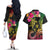 Hawaii Turtle Day Couples Matching Off The Shoulder Long Sleeve Dress and Hawaiian Shirt Polynesian Tattoo and Hibiscus Flowers