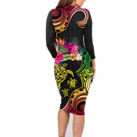 Hawaii Turtle Day Family Matching Long Sleeve Bodycon Dress and Hawaiian Shirt Polynesian Tattoo and Hibiscus Flowers LT03 - Polynesian Pride